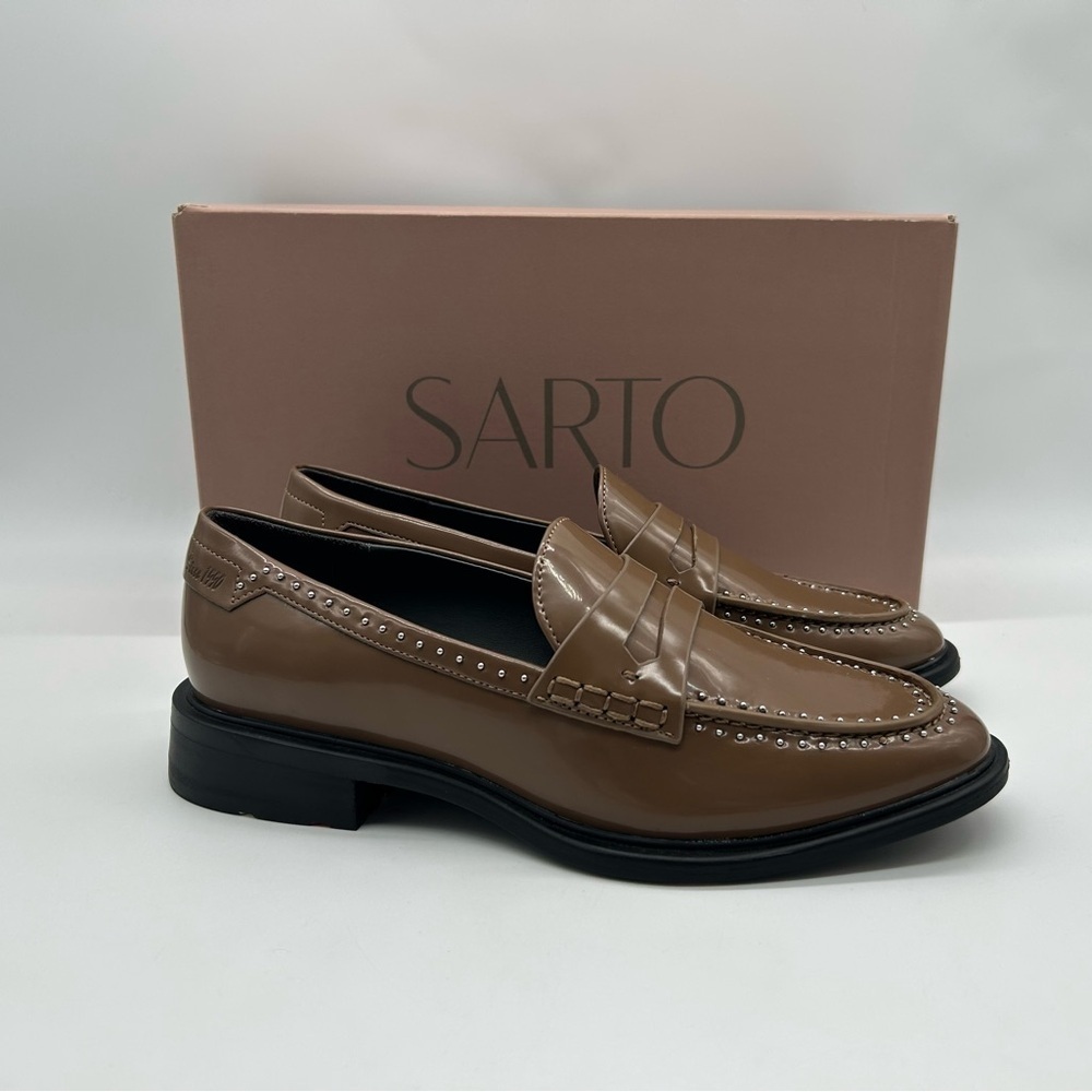 Sarto by Franco Sarto A-Eden Studs Loafers Brown Patent Size 9M New With Box - Picture 11 of 11
